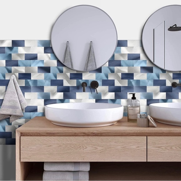 Subway Backsplash Tile Peel & Stick DIY Kitchen Bathroom Brushed Silver Blue - Picture 4 of 9